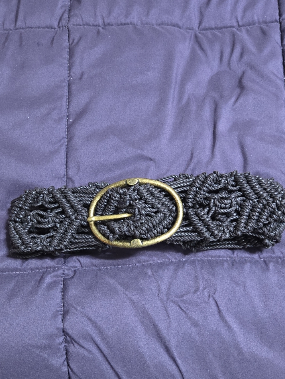 Dark Brown Macramé Belt with Brass Ring Buckle